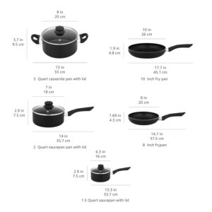 amazon basics 8-Piece Non-Stick Cookware Set| 2-Way 3 Layer Non-Stick Coating | PFOA Free | High Temperature Resistant Exterior Coating, Black - Image 6