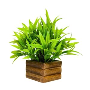 fancymart Artificial Bamboo Leaves in Wood Potted Plant Height : 17 cm Perfect for Home Décor & Office Space - Image 2