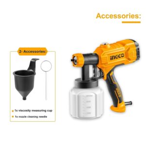 Ingco Lookcha 450W Spray Gun with Viscosity Measuring Cup, Nozzle, Orange Flatt/Matte Finish 800Ml - Image 4