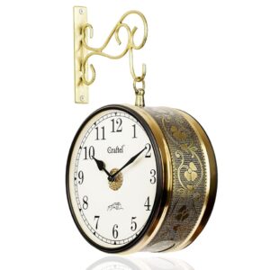 CRAFTEL Metal Analog Double Sided Vintage Station Wall Clock with Brass in dial (Shiny Gold_8 Inches) - Image 2