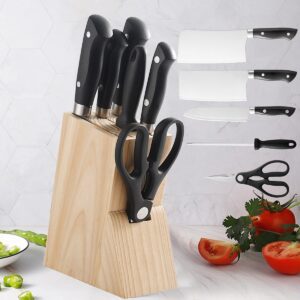 wolpin 6 Pcs Kitchen Knife Set with Wooden Block, 3 Knives, 1 Scissor, 1 Wooden Case and Knife Sharpner High Carbon Stainless Steel, Double Rivet Strong Handle, Cooking, Cutting, Slicing - Image 2