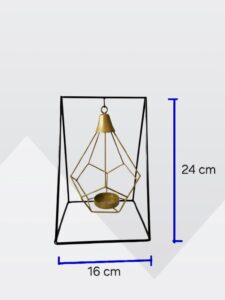 Geometric Candle Holder Stand with Glass Votive, Metal and Glass, Black and Gold - Image 2
