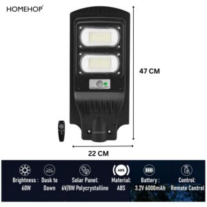 Homehop 60W Led All in One Solar Street Lights Outdoor Waterproof with Automatic Motion Sensor Wall lamp for Garden, Home, and Pathway (ABS, Cool White, Pack of 1) - Image 7