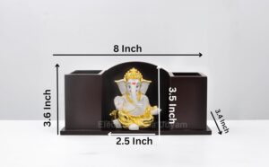 Electrum Kala udyam Ganesha with MDF Pen Stand/Card/Mobile Holder - Desk Organizer, Business Card Holder, Smartphone Stand (GOLDWHITEGADDISTAND1) - Image 8