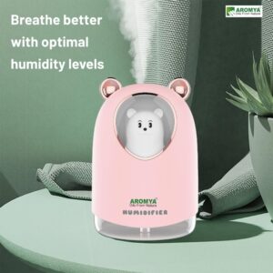 Aromya - oils from nature Cute Bear Humidifier with LED Light & Whisper-Quiet Technology | Portable Cool Mist Humidifier for Kids & Baby Rooms (Pink) - Image 3