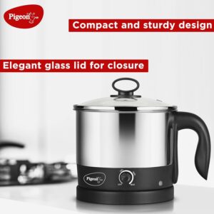 Pigeon Kessel Multipurpose Kettle (12173) 1.2 litres with Stainless Steel Body, used for boiling Water and milk, Tea, Coffee, Oats, Noodles, Soup etc. 600 Watt (Black & Silver) - Image 3