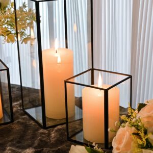 Hurricane Candle Holder Set of 3 Crystal Glass Candle Holders for Table Centerpiece with Metal Frame Square Black Candle Holders for Pillar Candles for Wedding, Thanksgiving, Christmas, Party, Holiday - Image 8