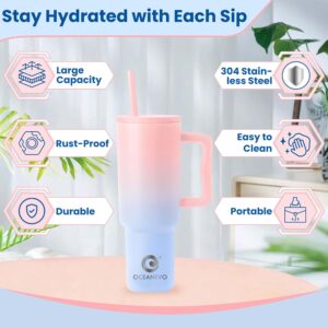 OCEANEVO 1200 ML Stainless Steel Tumbler with Lid and 3 Straws, Double Insulated Cup with Handle for Hot and Cold, 100% Leakproof Mug for Office, Gym and Travel - Pink and Blue - Image 4