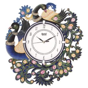 CIRCADIAN Ajanta Wooden Analog Wall Clock Design for Home Hall Living Room Decor Office Kids Bedroom Stylish Ethnic Antique Decorative Blue Colour Peacock 36 * 36 cm (Pack of 1) - Image 2