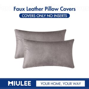 MIULEE Set of 2 Faux Leather Cushion Cover Decorative Soft Cushion Case Square Pillowcases for Couch Sofa Bed Living Room 12x20 Inch Grey,Crystal - Image 7