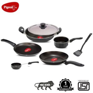 Pigeon Favourite 7 Piece Gift Set Non-Stick Coated Comes with Fry Pan, Kadhai, Lid, Sauce Pan, Spatula, Tadka Pan and a Tawa - Gas Stove Compatible (Black) - Image 9