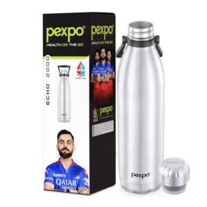 Pexpo Echo Pro| ISI Certified |2000ml-Silver Water Bottle for Office| Vacuum Insulated Flask with Handle|24 Hrs Hot & Cold | Thermosteel Bottle | Home | Office | Kitchen | Limited RCB Edition - Image 2