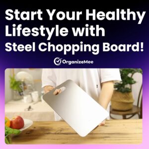 OrganizeMee Stainless Steel Chopping Board for Kitchen - Heavy-Duty Cutting Board for Vegetables, Fruits Cutter, Meats, vegitable Chopper Boards, Premium Metal Chopping Board (Medium) (31.8CM X 21CM) - Image 6