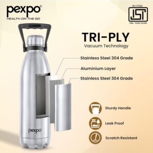 Pexpo Echo Pro| ISI Certified |2000ml-Silver Water Bottle for Office| Vacuum Insulated Flask with Handle|24 Hrs Hot & Cold | Thermosteel Bottle | Home | Office | Kitchen | Limited RCB Edition - Image 4