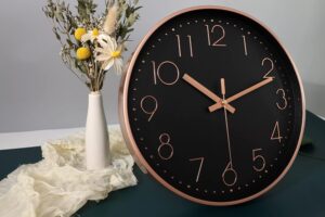 VOLANTIS 12 Inch Modern Plastic Stylish Non Ticking Silent Analog Wall Clock for Home, Living Room, Bedroom, Office, and Kitchen (Black & Rose Gold) - Image 8