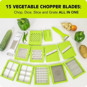 Tekcool 15 in 1 Multipurpose Chopper, Fruits & Vegetable Cutters, Grater Peeler Chipser, Unbreakable Food Grade Body, Easy Push to Clean Button Slicer Dicer, Chopper for Kitchen (Green, Plastic) - Image 6