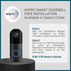 wipro Smart Wi-Fi Video Doorbell | 2 MP 1080p Full HD Camera with Night Vision | Two-Way Communication | AI Motion Detection | Indoor Chime with 50 Tunes | Rain & Dust Proof | Black - Image 3