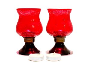 MARBOGLASS India Glass Tea Light Candle Holder 5 inch with Metal Stand (Set of 2) (2 Candle Free) (Red) - Image 2