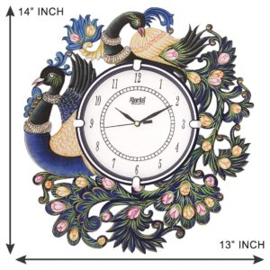 CIRCADIAN Ajanta Wooden Analog Wall Clock Design for Home Hall Living Room Decor Office Kids Bedroom Stylish Ethnic Antique Decorative Blue Colour Peacock 36 * 36 cm (Pack of 1) - Image 3