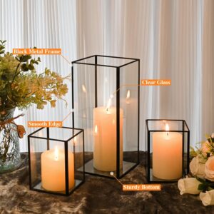 Hurricane Candle Holder Set of 3 Crystal Glass Candle Holders for Table Centerpiece with Metal Frame Square Black Candle Holders for Pillar Candles for Wedding, Thanksgiving, Christmas, Party, Holiday - Image 5