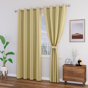 Top Drapes Blackout Door Curtain with Tie Back 7 feet 2 Pcs | Room Darkening, Thermal Insulated, Noise Reducing Heavy Polyester Solid Curtain (Biscuit Colour) - Image 2