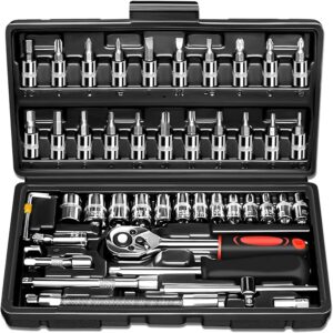 Kwinto 46 In 1 Pcs Tool Kit & Screwdriver and Socket Set,Hand Tool Kit Wrench Set Multi Purpose Combination Tool Case Precision Socket Set,Bike Tool Kit Set All Bike, Car Tool Kit Set Multicolour - Image 2