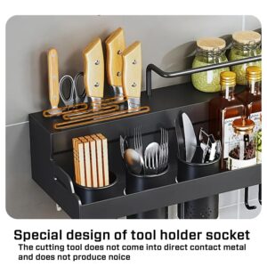 IBELL Multifunctional Wall-Mounted Kitchen Storage Organizer Rack with Spice Shelf, Utensil Hooks & Holder - (IBLDH280) - Image 3