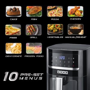 USHA Ichef Smart Air Fryer 4.5L,10 In 1 Functions10 Preset Menu|Digital Display&Touch Panel|Transparent Window|Illuminated Chamber|Turbo Air Circulation|Oil Free Cooking|Auto Pause/Start(Black),1350W - Image 6