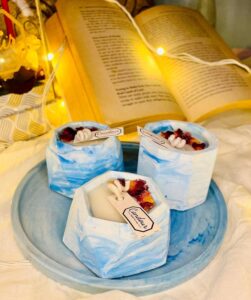 Candour Ocean Bloom Set Of 3 Soy Wax Scented Candles With Essential Oil Fragrance And Rose Petals With Base Plate In Luxury Packaging Box Ideal For Home Décor Spa Gifting & Aromatherapy - Image 3