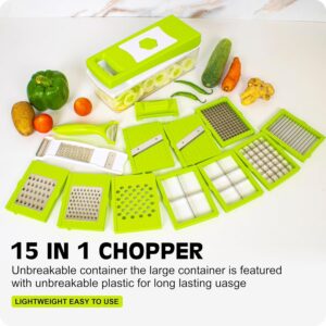 Tekcool 15 in 1 Multipurpose Chopper, Fruits & Vegetable Cutters, Grater Peeler Chipser, Unbreakable Food Grade Body, Easy Push to Clean Button Slicer Dicer, Chopper for Kitchen (Green, Plastic) - Image 4