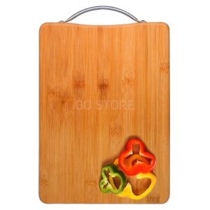 Go Store Large Non-Slip Wooden Bamboo Cutting Board with Antibacterial Surface with Stainless Steel Handle, Chopping Board for Kitchen, Cutting Board for Kitchen (Wood) - Image 2