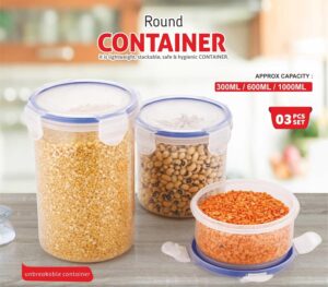 Clazkit Round Container Plastic Airtight Food Storage Containers with Leak Proof Locking Lid Storage container Set of 3 (500ml - 1000ml - 1500ml) - Image 4