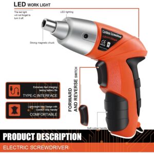 Bennort Cordless Electric Screwdriver Machine with Bits And LED Light, 45 in 1 Rechargeable Screwdriver Drill Machine with Reversible Function for Home & DIY Use - Easy to Use - Image 3