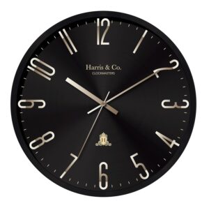 HARRIS & CO. CLOCKMASTERS Silent Sweep Noiseless Technology Analog Wall Clock With Metal Golden 3D Numbers (14 Inch, Black Metal Frame & Dial, Model - Jermyn Street) - Image 2