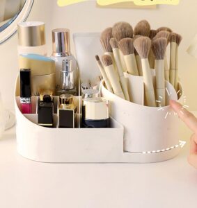 Shrigana 360 Degree Rotating Desk Makeup Brush Organizers and Pencil Pen Organizers for Desk Desktop Storage Stationery Supplies Cute Pencil Cup Pot for Office School Home (White) - Image 6