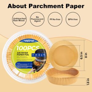 vailnd Air Fryer Disposable Standard Paper Liners: 100Pcs Oil Proof Parchment Sheets Round, Airfryer Paper Basket Bowl Liner For Baking Cooking Food - Image 3