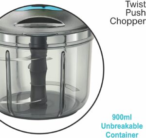 Rubicon® Manual Food Chopper | Stainless Steel & ABS Build | 4-Blade, Push-Style Vegetable, Fruit, & Meat Chopper | 900ml Capacity for Kitchen Prep - Image 9