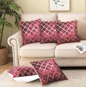 Cloth Fusion Velvet Hd Gold Foil Print Throw Pillow Cushion Covers 16 X 16 Inches (Rust Red, 5), 100 TC - Image 2