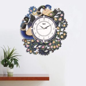 CIRCADIAN Ajanta Wooden Analog Wall Clock Design for Home Hall Living Room Decor Office Kids Bedroom Stylish Ethnic Antique Decorative Blue Colour Peacock 36 * 36 cm (Pack of 1) - Image 4