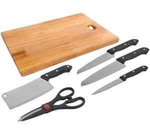 Concepta Wooden Chopping Board with Knife Set and Scissor, 6 Piece Stainless Steel Kitchen Knife Knives Set with Knife Scissor, Knife Sets (Wooden Brown Color) - Image 2