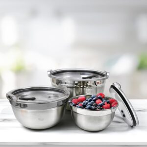 HOME BARGAINS Stainless Steel Mixing Bowls for Kitchen, Serving Bowl with air Tight lid | Food Storage Bowls with BPA Free Food Safe lid Set of 3 (400ml, 1000ml, 1700ml) - Image 7