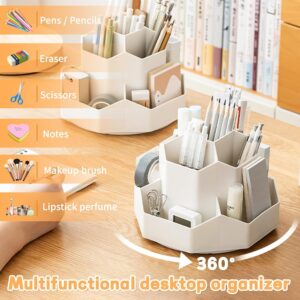 Amazon Brand - Umi Rotating Desk Organizer Pen Pencil Holder with 9 Slot 360° Desktop Organizer for Office Supplies Stationery Staplers Clips Sticky Notes Remote Mobile Holder Visiting Card - White - Image 3