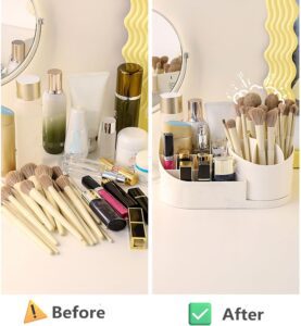 Shrigana 360 Degree Rotating Desk Makeup Brush Organizers and Pencil Pen Organizers for Desk Desktop Storage Stationery Supplies Cute Pencil Cup Pot for Office School Home (White) - Image 3