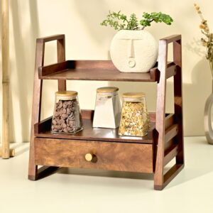 Brick Brown Premium Handcrafted Versatile Floor Mount Organizer With Drawer Kitchen Storage Corner Shelf/Spice Rack/Shelf/Wooden Organizer/Living Room Organizer (18X18X10.7Inch) - Image 4