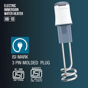 Havells Plastic Hb10 1000 watts Immersion Heater|Isi Mark Heavy Duty 3 Pin Moulded Plug,Touch Protection Cover|Waterproof,Heating Indicator,Nickel Plating,Warranty: 2 Year Comprehensive|(White Blue) - Image 6