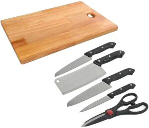 Concepta Wooden Chopping Board with Knife Set and Scissor, 6 Piece Stainless Steel Kitchen Knife Knives Set with Knife Scissor, Knife Sets (Wooden Brown Color) - Image 8