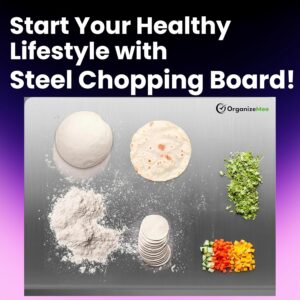 OrganizeMee Steel Chopping Board for Kitchen Large | Fruits and Vegetables Cutting Rust-Proof Cutting Board Platform Countertop Pad Cutter | (60 Cm Widex47 Cm Deep +25 Mm Bend) | A Must Kitchen Tools - Image 3