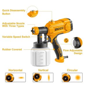 Ingco Lookcha 450W Spray Gun with Viscosity Measuring Cup, Nozzle, Orange Flatt/Matte Finish 800Ml - Image 3