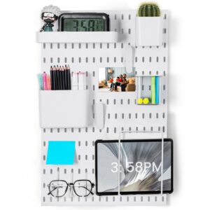 ABOUT SPACE Peg Board-Home Organizer Pegboard Wall Organizer with 9 Accessories & Self-Adhesive Stickers for Home Office, Bathroom, Kitchen Wall Hanging (L 36Xb 1Xh 56 Cm)-Metal, White - Image 2