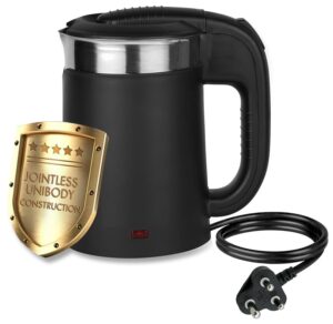 GIONEE Brings 0.5ltr Double Wall Portable Steel body small size Electric Kettle for Water/Tea/Coffee/Milk/Noodle with fast boiling powerful heating Element & Auto Shut-off 1100W (Black) - Image 2